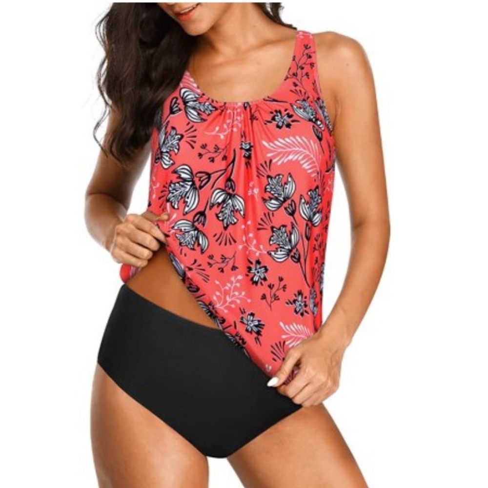 Yonique floral blouson tankini 2 pc